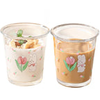 Ivymei Set of 2 12 OZ Floral Drinking Glasses Crystal Glass Flower Coffee Cups Cute Rabbit Glass Cups for Juice, Iced Tea, Coffee, Latte, Milk, Dessert, Stackable Glassware Drinkware Set (Purple)