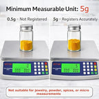 Large Digital Kitchen Scale 40kg/88lb Stainless Steel Price Computing Scale Counting Scale Deli Scale with LCD Display for Baking Bread Cooking Meat Prep Parts and Coins Adapter Included