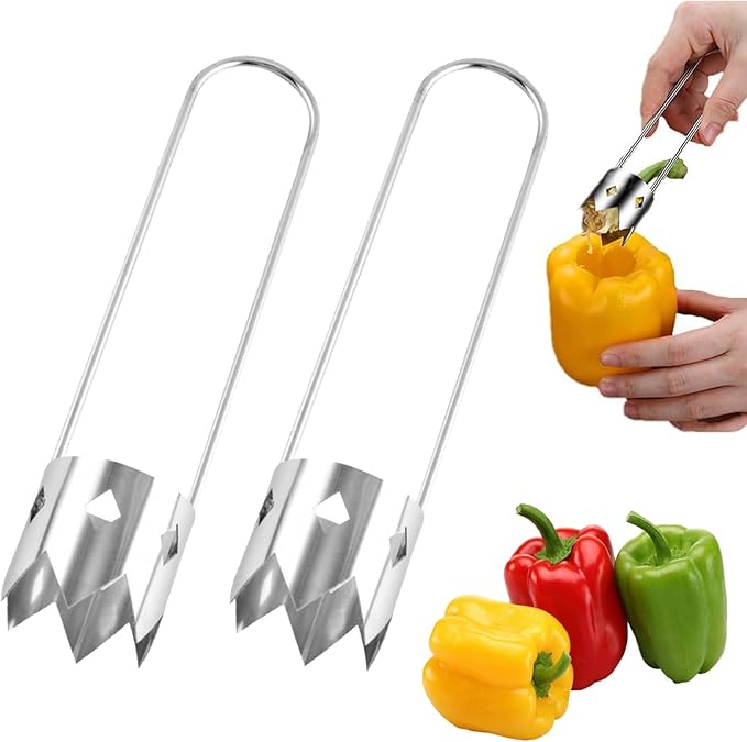 2 Pcs Pepper Corer,Multifunctional Fruit And Vegetable Core Remover,Stainless Steel Fruit And Vegetable Tool,Bell,Corer Tool Kitchen For Pepper, Pineapple, Pear, Apple Corer