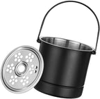 Ice Bucket Wine Cooler Bucket Stainless Steel Wine Chiller Handles Filter Plate Parties Gold (Black)