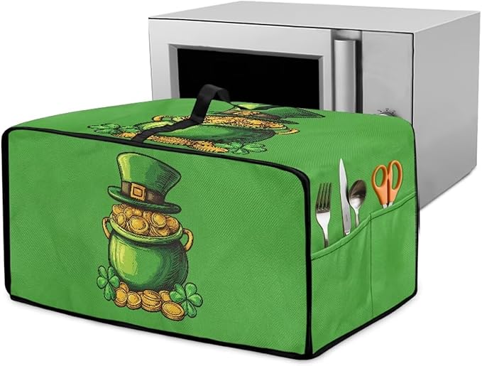 Clover Top Hat Gold Lucky Coin Print Toaster Oven Cover for St. Patrick's Day Decor, Microwave Cover for Kitchen Countertop Appliance Dust Protector Decorative Oven Accessories, Green, L