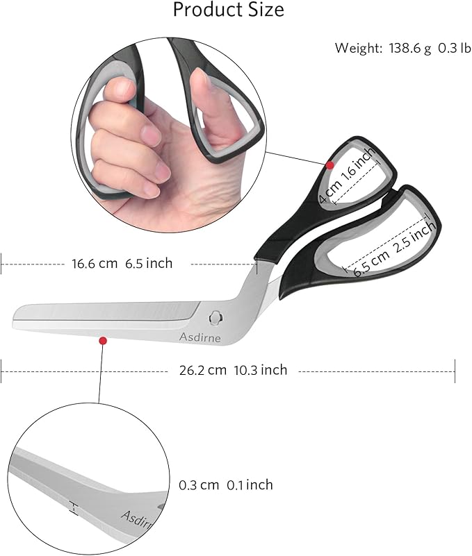 Asdirne Pizza Scissors, Pizza Cutter with Ultra Sharp Detachable Blade and Ergonomic Soft Grip, 10.3Inch, Black&Grey