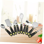 PRETYZOOM 7pcs Stainless Steel Kitchen Gadgets Set Utensils Griddle Spatula Tongs Cheese Grater Pizza Wheel Can Opener for Cooking