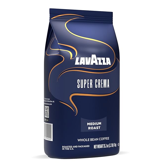 Lavazza Super Crema Whole Bean Coffee Blend, Medium Espresso Roast, 4.4 .lbs, 2 Pack