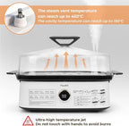 450C/842F Electric Food Steamer,Superheated Steam Cooker, 40% Less Fat, Premium Borosilicate Glass Lid, 10 One-Touch Presets, No Descaling 2+ Years, Real-Time Temp Display, 8 Qt 1800W White