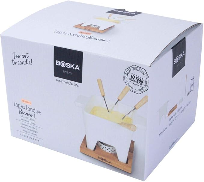 Boska Tealight Tapas Fondue Set - Best for Cheese or Chocolate Sauce - Microwave Safe Ceramic Hot Pot Chocolate Fountain Snack - Wedding Registry Items Small Kitchen Appliances