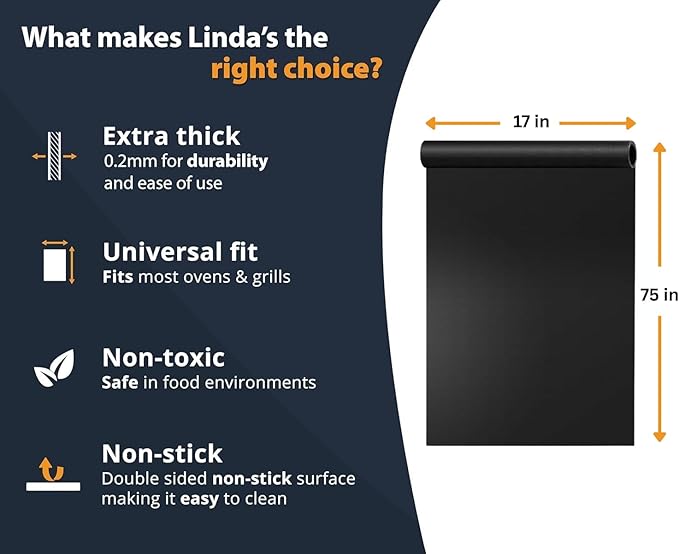 Oven Liners for Bottom of Oven - Large Heavy Duty Mats, 17” x 75” Non-Stick Reusable Liner for Electric, Gas, Toasters, Grills - BPA & PFOA Free Kitchen Accessory to Keep It Clean (Black)