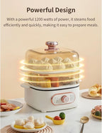 Two Tier Food Steamer, 1200W Electric Hot Pot with Steaming Plate, Mini Hot Pot for Fast Simultaneous Cooking, 10.5L Stackable Multipurpose Cooker for Soup Noodles Oatmeal (PP+pc