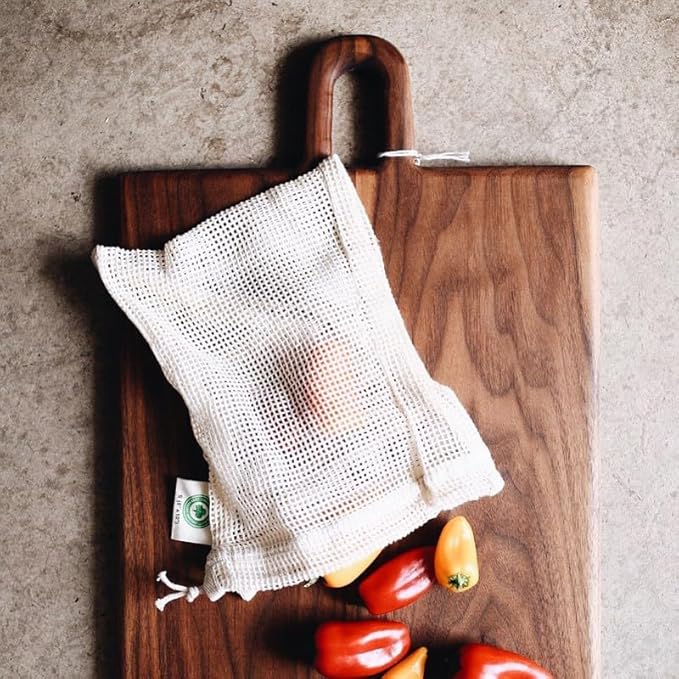 Reusable Garlic Storage Bags - Organic Cotton Garlic Mesh Bags with Drawstring - Washable Garlic Holder Storage - Net Garlic Keeper Sacks - Onion Potato Storage Bags - Root Vegetable Sacks (3 Large)