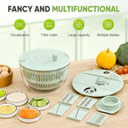 Salad Spinner with Slicer, Multifunctional Vegetable Spinner and Chopper, Large Capacity Salad Preparation Tool, Multi-blade Efficient Vegetable Washer for Home Kitchen (Green)