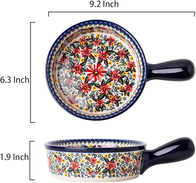Red Daisy Flower Vintage Style Ceramic Bakeware Casserole Dish Baking Pan Lasagna Pans Baking Dish with Handles for Oven/Cooking/Kitchen-1 PCS-20 OZ