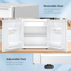 Antarctic Star Mini Fridge Compact Refrigerator with Freezer, Single Reversible Door, Dorm Fridge, Wire Shelf, Defrost Button, for Bedroom, Office, Garage, 1.7 Cu. Ft, White