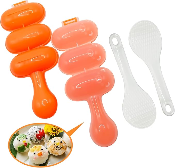Rice Ball Maker Mold & Sushi Maker Rice Ball Mold with 2 Riceball Shaker and 2 Rice Paddle - Easy to Use Rice Ball Mold Shaker for Perfect Onigiri and Sushi - Fun Kitchen Tool