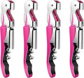 4 Pieces Professional Waiter Corkscrew Wine Openers, Pink Wine Keys Opener Stainless Steel Hinges Serrated Foil Cutter for Restaurant Waiters, Sommelier, Bartenders (Pink)