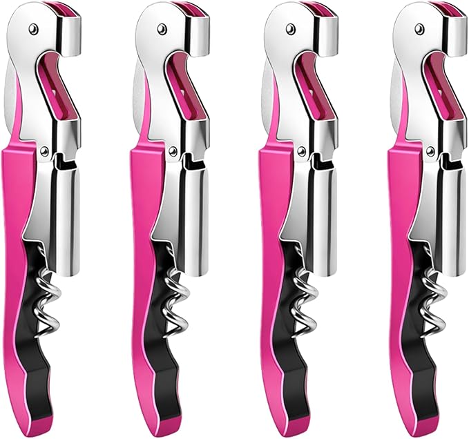 4 Pieces Professional Waiter Corkscrew Wine Openers, Pink Wine Keys Opener Stainless Steel Hinges Serrated Foil Cutter for Restaurant Waiters, Sommelier, Bartenders (Pink)