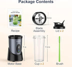 KOIOS Smoothie Blender, 900W Personal Blender for Shakes and Smoothies for Kitchen with 2 Portable Cups 22oz, Single Serve Smoothies Maker Mixer for Juices, Nutritious Recipe, Grey Blue