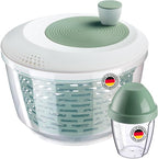 Westmark Spinderella Salad Spinner 4.4L and Shaker Cup Mixing Egg 0.25L - Non-Slip Spinner with Rotary Knob and Spout - Shaker with Screw Lid and Mixing Disc - Mint Green