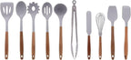 10-Piece Silicone Kitchen Utensils Set with Acacia Wood Handles, Nonstick Safe, Heat Resistant Cooking Tools for Everyday Use (Gray)