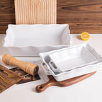 Sweejar Casserole Dishes for Oven, Ceramic Bakeware Set of 3, Rectangular Baking dish with Handles, Wave Edge Lasagna Pan Deep for Cooking, Cake, Dinner, Banquet and Daily Use (White)