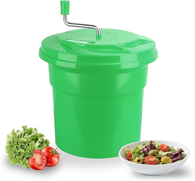 5 Gallon Salad Spinner,Large Capacity Vegetable Friuts Salad Dryer,Commercial Manual Salad Mixer for Restaurants Kitchen & Catering,Green & Orange. (Green, 5 Gallon)