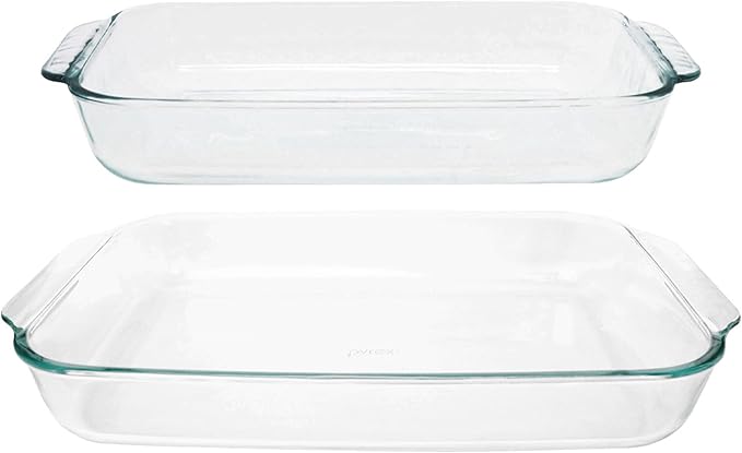 Pyrex Clear Glass Casserole Baking Dishes Set – 233 (3-Qt) and 232 (2-Qt) Rectangular Oven Bakeware – Perfect for Casseroles, Brownies, Food Preparation and so much More - Made in the USA