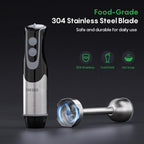 FRESKO Immersion Handheld Blender 500W with 700ml Beaker, 12-Speed & Turbo Mode Hand Blender Stick, 304 Stainless Steel Blades for Soup, Smoothie, Puree, Baby Food