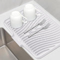 TIKNIK Silicone Dish Drying Mat, Stone Drying Mat for Kitchen Counter with Built-In Drain, Non-Slip Drain Pad with Built-in Drain, Heat Resistant Stone Drying Mat, Hangable, White-1pcs, 16" x 12"