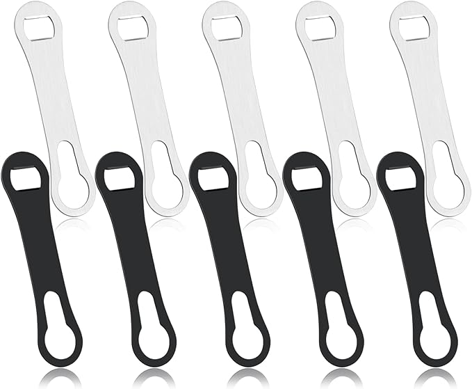10 Pcs Stainless Steel Flat Bottle Opener Wine Bottle Opener, Bottle Opener for Bar Pour Spout Remover Flat Bar Key Metal Speed Key Opener for Bartenders Home Kitchen(Black, Silver)