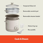 bella 16 Cup Rice Cooker with Steamer, Dishwasher Safe Steaming Basket, Rice Paddle and Measuring Cup, Removable Nonstick Cooking Bowl, Automatic Keep Warm Function, 400 Watt, Oatmilk