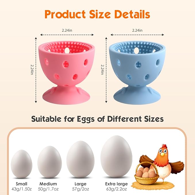 2 PCS Egg Washer for Fresh Eggs, Silicone Egg Brush Cleaner, Egg Cleaner Scrubber for Fresh Eggs, Reusable Multipurpose Washing Egg Tool for Fruits and Vegetables(Pink/Blue)
