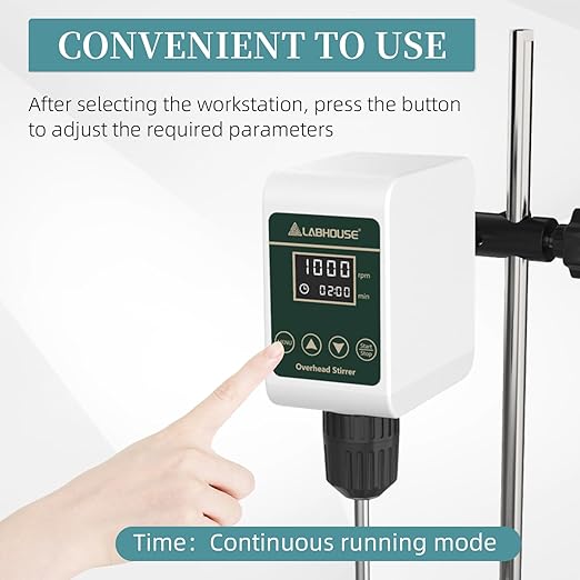 OS-5S Digital Overhead Stirrer 10L(H₂O) Lab Stirrer H-Base Stainless Steel Stand & 1 Stirring Paddle | 100-1200RPM,10000 mPas,Timing 1min-24h
