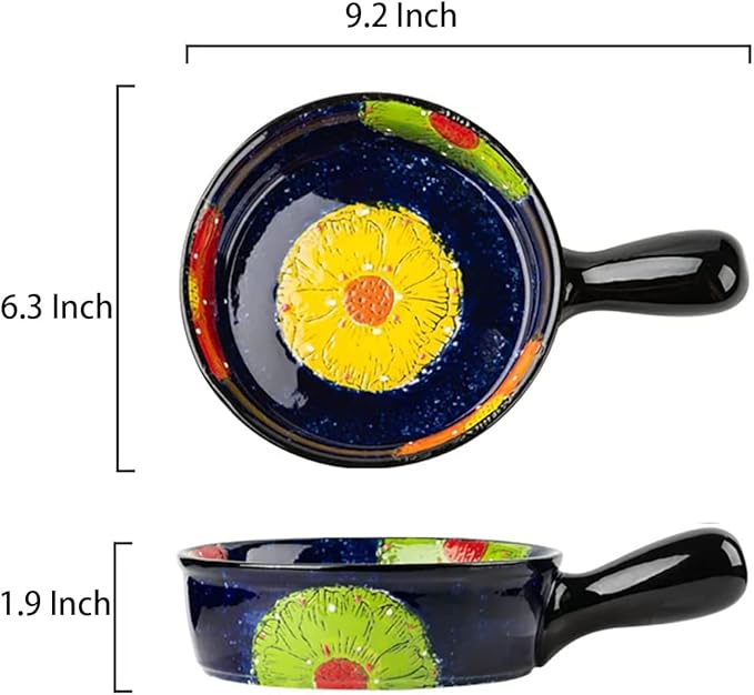 Vintage Style Pottery Bakeware Colorful Daisy Pattern Ceramic Casserole Dish Baking Pan Lasagna Pans Baking Dish with Handles from Oven to Table Plate-1 PCS, 20 OZ
