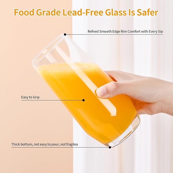 ZMOWIPDL Drinking Glasses Set of 8,Clear 13 oz & 18oz Crystal Glass Cups,Drinkware Glassware,Highball Water Tumbler,Short Stemless Wine Glasses，for Beer,Cocktail,Whiskey,Juice and Various Mixed Drinks