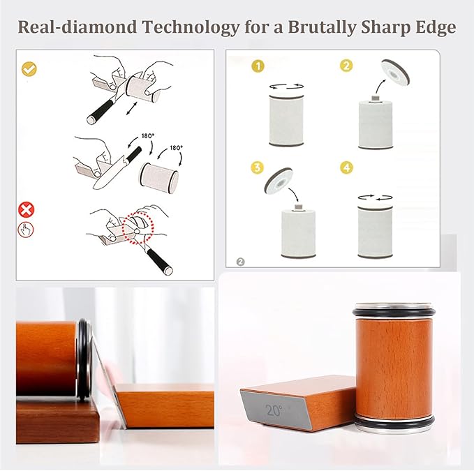 Bladeon Knife Sharpener, Rolling Knife Sharpener with Diamond & Ceramic Abrasives and 15/20° Magnetic Angle Guide for Kitchen, Chef & Outdoor Knives