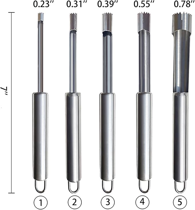 6 Pieces Corer and Pitter Fruit & Vegetable Multi-Function Stainless Corer and Pitter Remover Set for Apple, Pear, Cherry, Jujube, Red Dates, Berry, Chili