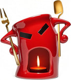 Ceramic Chocolate Fondue Mug With Attitude,Mini Simmer Mug Contain Fondue Bliss Cup Forks Chocolate Melting Cup for Cheese Fondue Set Without Tealights For Date Night Birthday (Red)