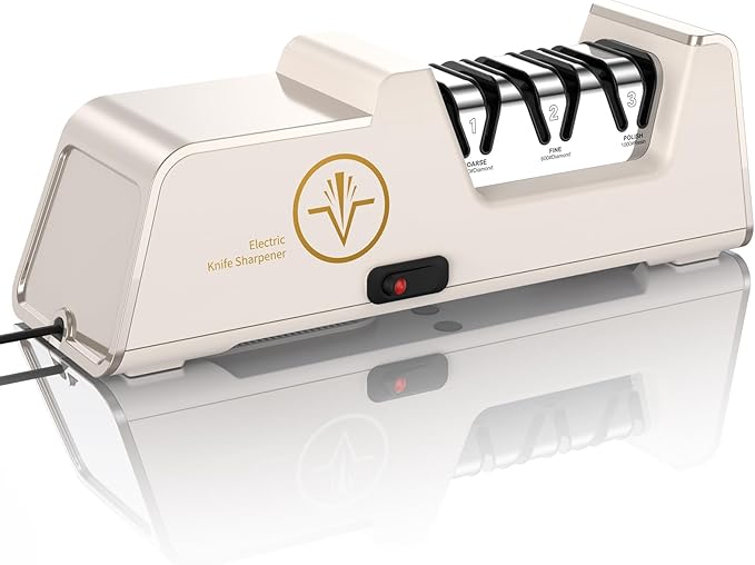 VIDOME Professional Electric Knife Sharpener with 100% Diamond Abrasives, 3-Stage Precision Angle Guides, Champagne Gold, for Kitchen Straight Edge and Ceramic Knives