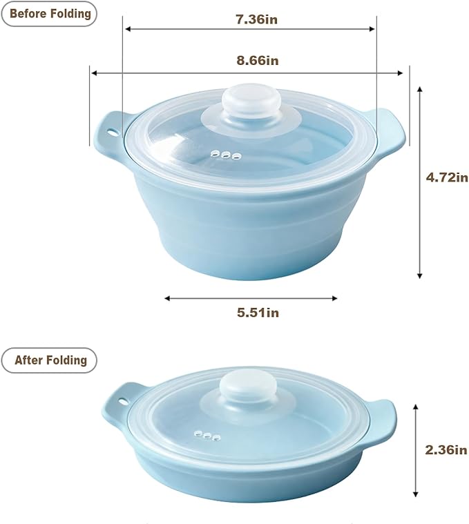 42oz Silicone Microwave Steamer For Vegetables, Cooker For Microwave with Handle & Lid, Collapsible Steam Pot, Heat-Resistant Cooker with Steam Holes, BPA Free, Dishwasher Safe (Blue), 1 Pack