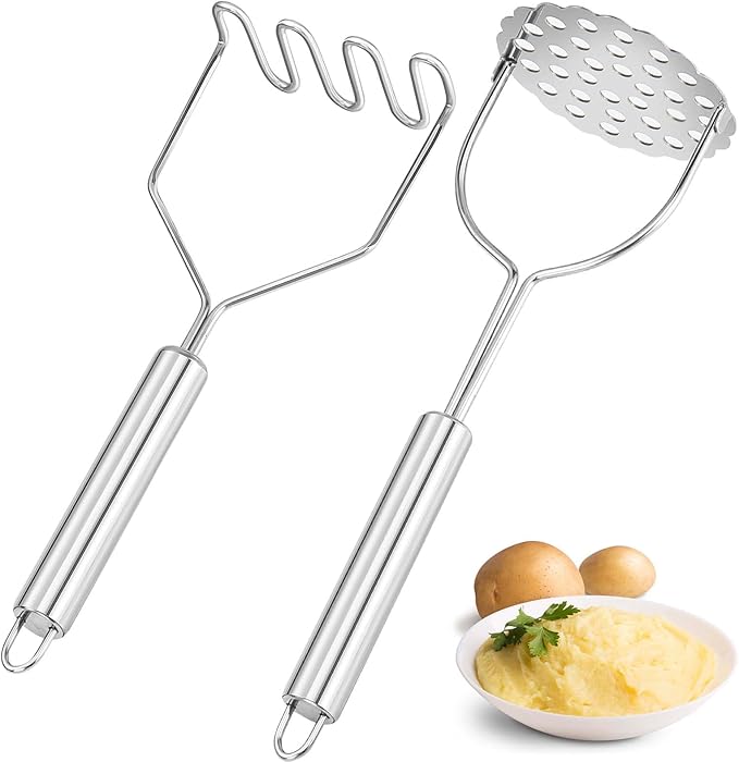 2 Pcs Potato Smasher, Mashed Potato Masher, Stainless Steel Masher Kitchen Tool for Avocado, Bean, Fruit, Vegetables, Food
