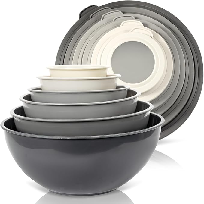 WHYSKO Mixing Bowl Set, 12 Piece Colorful Plastic Mixing Bowls with Lids Set for Food Prep Storage and Serving, Microwave and Dishwasher Safe for Kitchen Baking Cooking