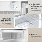 Antarctic Star 2.6 Cu.Ft.Compact Refrigerator with Freezer, Mini Fridge Single Door with Adjustable Thermostat,Removable Glass Shelves for Apartment,Dorm,Office,Kitchen，WHITE