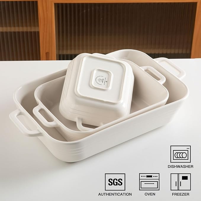 Sweejar Relief Casserole Dishes for Oven, Ceramic 9x13 Baking Pans Set for Cooking, Cake, Banquet and Daily Use, Rectangular Bakeware Set, Porcelain Baking Dish, Lasagna Pan Deep with Handles(Navy)