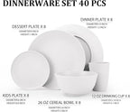 40 PCS Wheat Straw Dinnerware Sets, Service for 8 - Dinner Plates, Cereal Bowls, Drinking Glasses, Unbreakable Plastic Plates and Bowls Sets, Dishwasher and Microwave Safe for Kitchen - White