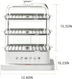 Electric Food Steamer, 32L 3-Tier Square Steamer, Food-Grade & Dishwasher-Safe, Juice Tray, 6 Preset Programs for Meat/Fish/Seafood/Grains, 10s 3D Steam, 12H Delay Start, Baby Food Steamer Pot