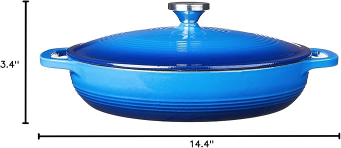 Lodge Essential Enamel Braiser - Refrigerator- & Oven-Safe up to 500° F - Heat-Retaining, Induction-Safe & PFAS-Free Enamel Cookware - 3.5 Quart, Caribbean Blue