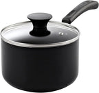 Cook N Home Nonstick Sauce Pan with Glass Lid 2-Qt, Multi-purpose Pot Saucepan Kitchenware, Black, Aluminum