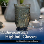 Yungala Smokey Black Highball Glasses Set of 6 —10 oz Tall Drinking Glasses