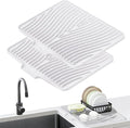 TIKNIK Silicone Dish Drying Mat, Stone Drying Mat for Kitchen Counter with Built-In Drain, Non-Slip Drain Pad with Built-in Drain, Heat Resistant Stone Drying Mat, Hangable, White-2pcs, 16" x 12"