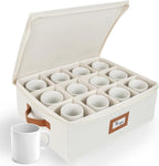 HOMELUX THEORY Coffee Mug Storage with Dividers, Ivory Hard Shell China Storage Containers, Kitchen Storage Bins With Lids, Heavy Duty Moving Box for Packing Glassware, Stemware & Glassware