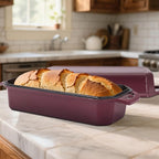 Flavehc Bread Pan Cast Iron Loaf Pan with Lid Bread Loaf Pan 13x5 Inch Enameled Cast Iron Sourdough Bread Pan,Magenta